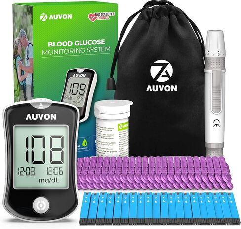 AUVON Blood Glucose Monitor Kit, High Accuracy Blood Sugar Test Kit with 50 Glucometer Strips, 50 30G Lancets, 1 Lancing Devices, I-QARE DS-W Diabetes Testing Kit, No Coding Required, Travel Size in Kuwait