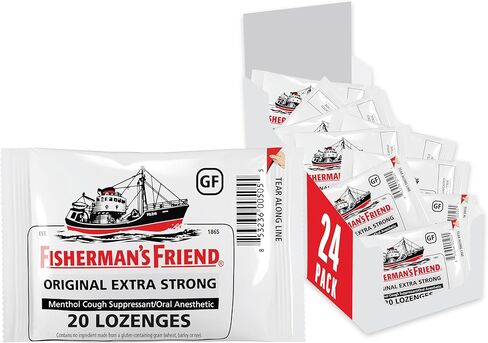 قطرات السعال من Fisherman's Friend، أقراص استحلاب للسعال والتهاب الحلق، أصلية قوية للغاية، 10 ملغ من المنثول، 480 قطرة (24 عبوة من 20) in Kuwait