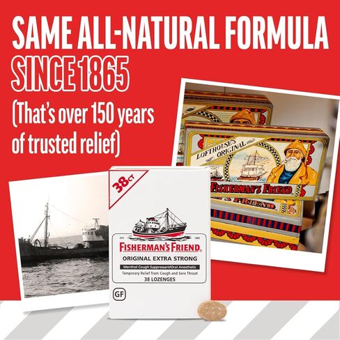 قطرات السعال من Fisherman's Friend، أقراص استحلاب للسعال والتهاب الحلق، أصلية قوية للغاية، 10 ملغ من المنثول، 480 قطرة (24 عبوة من 20) in Kuwait