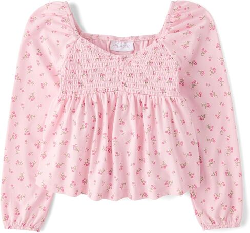 The Children's Place Girls' Long Sleeve Smocked Peplum Top, Watercolor Flowers, Medium in Kuwait