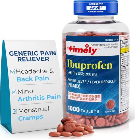 Timely - Ibuprofen 200mg - 500 Tablets - Compared to Advil Tablets - Pain Relief Tablets and Fever Reducer for Adults - for Headache Relief, Menstrual Pain, Tooth and Muscular Aches in Saudi Arabia