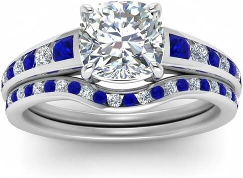 Gemsonclick Choose Your Gemstone Graduated Channel Setting Diamond CZ Wedding Sterling Silver Cushion Shape Wedding Engagement Birthstone Stackable Ring Size 4 to 12 in Saudi Arabia