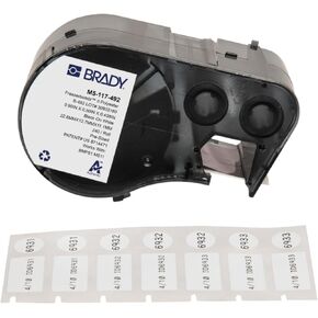 Brady Authentic (M5-117-492) FreezerBondz™ بوليستر مبرد فائق النحافة LBL 0.5 × 0.9 × 0.44 قطر أسود على أبيض، 240 ملصقًا. للاستخدام مع طابعات الملصقات BMP51 وM511 in Kuwait
