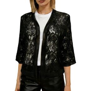FindThy Women’s Casual Summer Lace Cardigan Open Front 3/4 Sleeve Solid Lace Shrug Cover Up in Kuwait