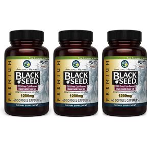 Amazing Herbs Premium Black Seed Oil Capsules - High Potency, Cold Pressed Nigella Sativa Aids in Digestive Health, Immune Support & Brain Function - 60 Count, 1250mg (Pack of 2) in Saudi Arabia