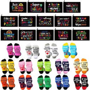 Shinymoon 28 Pcs Teacher Appreciation Gifts If You Can Read This, Teacher Is off Duty Teacher Socks in Bulk 14 Styles Teacher Makeup Bags for Women Gift for Christmas Teacher's Day Back to School in Kuwait