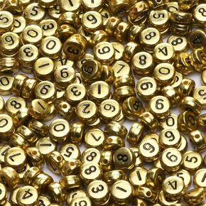 1000pcs Acrylic Number Beads 0-9 Round Number Beads 4x7mm Mixed Number Beads for Jewelry Making and DIY Bracelets, Necklaces, Key Chains (White/Gold) in Kuwait