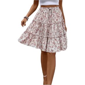 WDIRARA Women's Floral Print Ruffle Hem Elastic High Waist Tie Front Skirt in Kuwait