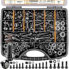 VIGRUE 200Pcs M6-1.0 x 12/16/20/25/30mm Flanged Hex Head Bolts Serrated Flange Nuts Washers Assorment, Black Metric Nut and Bolt Kit, Class 10.9 Alloy Steel in Kuwait