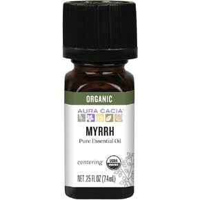 Aura Cacia 100% Pure Myrrh Essential Oil | Certified Organic, GC/MS Tested for Purity | 7.4 ml (0.25 fl. oz.) | Commiphora myrrha in Saudi Arabia