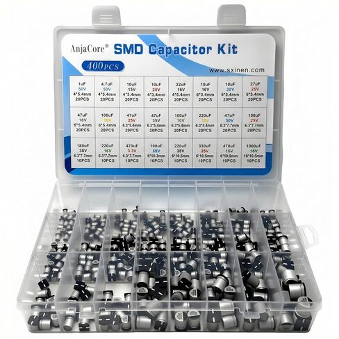 500PCS Electrolytic Capacitor Assortment Kit 24 Values (0.1 µF–1000 µF) 10V~50V Aluminum Electrolytic Capacitors with Labeled Transparent Storage Box for DIY Repair PCB Projects in Saudi Arabia