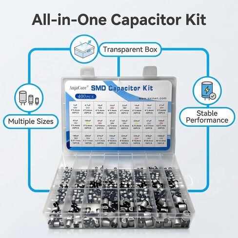 500PCS Electrolytic Capacitor Assortment Kit 24 Values (0.1 µF–1000 µF) 10V~50V Aluminum Electrolytic Capacitors with Labeled Transparent Storage Box for DIY Repair PCB Projects in Saudi Arabia