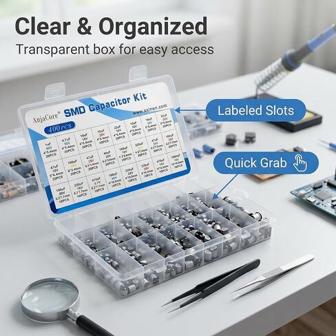 500PCS Electrolytic Capacitor Assortment Kit 24 Values (0.1 µF–1000 µF) 10V~50V Aluminum Electrolytic Capacitors with Labeled Transparent Storage Box for DIY Repair PCB Projects in Saudi Arabia