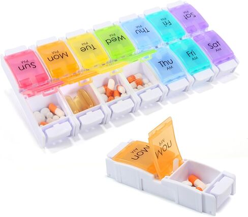Daily Pill Organizer for Travel,SZREDU 2 Compartments Pill Container,Small AM PM Box for Pill,Vitamins,Cod Liver Oil,Supplements in Saudi Arabia