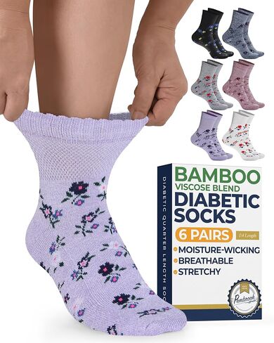 Pembrook Bamboo Viscose Diabetic Socks for Women & Men - 6 Pairs Ankle Neuropathy Socks for Swollen Feet | SpaceDye6 in Kuwait