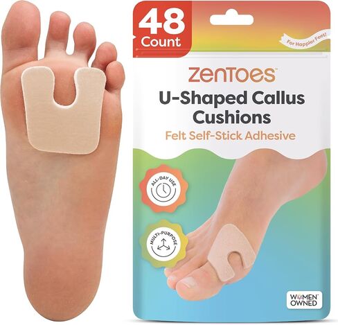 ZenToes U-Shaped Felt Callus Pads Protect Calluses from Rubbing on Shoes Reduce Foot and Heel Pain 1/8" Self-Adhesive Moleskin Cushions - 18 Count (Blue/Green/Orange) in Saudi Arabia