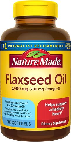 Nature Made Extra Strength Flaxseed Oil 1400 mg, Fish Free Omega 3 Supplement, Dietary Supplement for Heart Health Support, 100 Softgels, 100 Day Supply in Kuwait