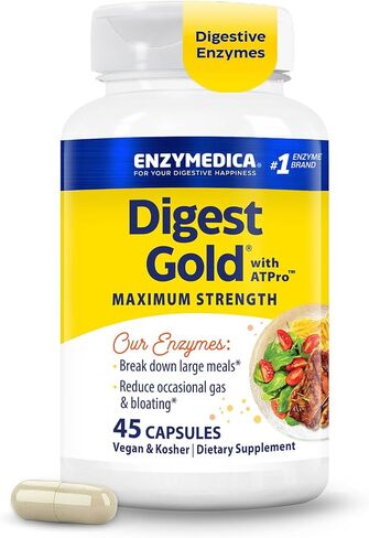 Enzymedica Digest Gold + ATPro, Maximum Strength Enzyme Formula, Prevents Bloating and Gas, 14 Key Enzymes Including Amylase, Protease, Lipase and Lactase, 240 Capsules (FFP) in Kuwait