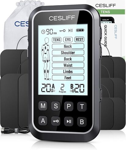 CESLIFF Dual Channel TENS EMS Unit 36 Modes Muscle Stimulator, Rechargeable Electric Pulse Massager TENS Machine Function for Lower Back Neck Shoulder Pain Relief with 10 Pads in Saudi Arabia