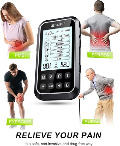 CESLIFF Dual Channel TENS EMS Unit 36 Modes Muscle Stimulator, Rechargeable Electric Pulse Massager TENS Machine Function for Lower Back Neck Shoulder Pain Relief with 10 Pads in Saudi Arabia