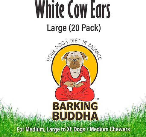 آذان البقرة الكبيرة الأصلية من Barking Budda للكلاب - مضغ بديل آمن بالكامل من الجلد الخام الطبيعي عالي الجودة - مكافآت مغلفة بشكل فردي | زبدة الفول السوداني - 20 علبة in Saudi Arabia