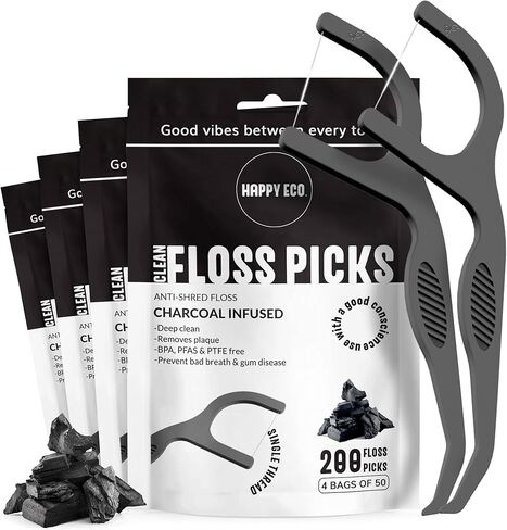 Floss Picks Biodegradable (100pcs) - Natural Dental Floss Picks, Vegan, Sustainable, Reusable, Shred Resistant and Nontoxic Plant-Based Material - Single Thread Mint in Saudi Arabia