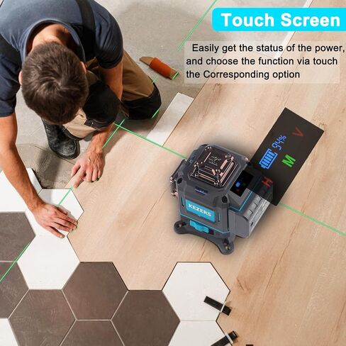 KEZERS مستوى الليزر 360 التسوية الذاتية، 4 × 360 مستوى الليزر مع شاشة أداة خط مستوى الليزر الأخضر التسوية والمحاذاة أداة الليزر مع وضع النبض للبناء وتعليق الصور، التحكم عن بعد in Kuwait