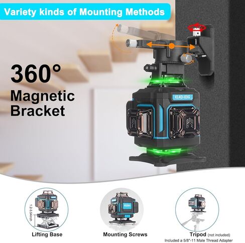 KEZERS مستوى الليزر 360 التسوية الذاتية، 4 × 360 مستوى الليزر مع شاشة أداة خط مستوى الليزر الأخضر التسوية والمحاذاة أداة الليزر مع وضع النبض للبناء وتعليق الصور، التحكم عن بعد in Kuwait