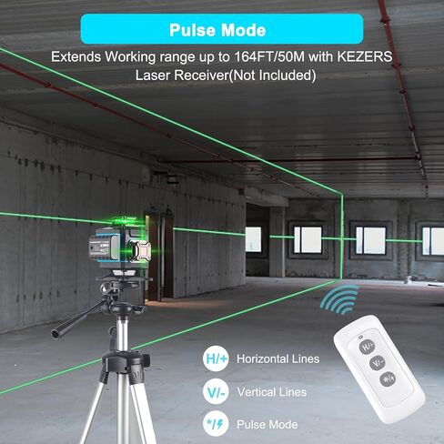 KEZERS مستوى الليزر 360 التسوية الذاتية، 4 × 360 مستوى الليزر مع شاشة أداة خط مستوى الليزر الأخضر التسوية والمحاذاة أداة الليزر مع وضع النبض للبناء وتعليق الصور، التحكم عن بعد in Kuwait
