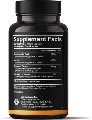 Natgrown Ashwagandha Maca Root Fenugreek Extract Capsules Supplement for Men & Women - Vegan Pills - 120ct in Saudi Arabia