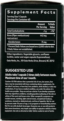 Gaia Herbs Kava Kava Root, Vegan Liquid Capsules, 60 Count - Supports Emotional Balance, Calm & Relaxation, Guaranteed Potency 75mg Active Kavalactones in Saudi Arabia