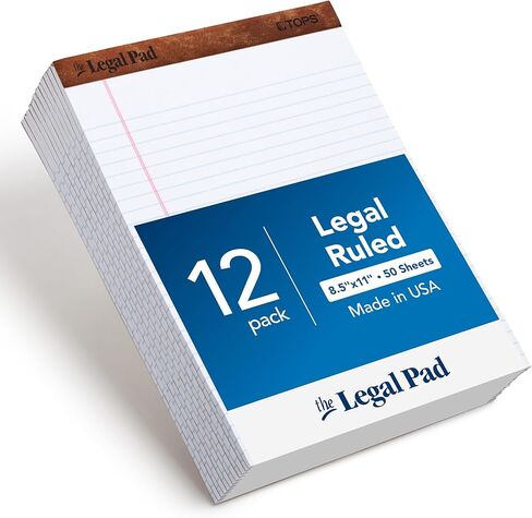 TOPS The Legal Pad 8-1/2" x 11-3/4" أبيض مثقوب، قاعدة قانونية/عريضة، 50 ورقة لكل وسادة/12 وسادة في كل عبوة (7533) in Saudi Arabia