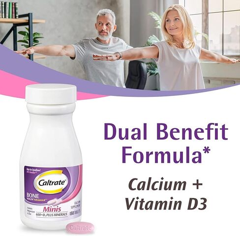 Caltrate 600+D3 Plus Minerals Mini Calcium & Vitamin D3 Supplement Mini Tablet, 600 mg, 150 Count (Pack of 3) in Saudi Arabia