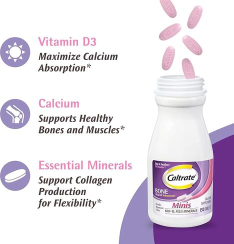 Caltrate 600+D3 Plus Minerals Mini Calcium & Vitamin D3 Supplement Mini Tablet, 600 mg, 150 Count (Pack of 3) in Saudi Arabia