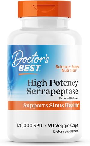 Doctor's Best High Potency Serrapeptase, Non-GMO, Gluten Free, Vegan, Supports Healthy Sinuses, 120,000 SPU, 90 Count in Saudi Arabia