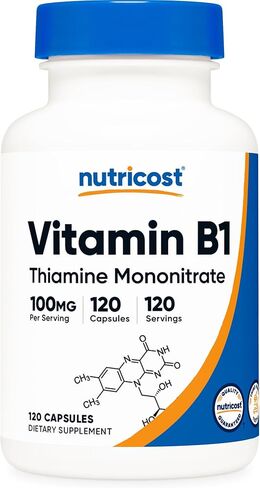 Nutricost Vitamin B1 (Thiamine) 100mg, 120 Capsules - Gluten Free and Non-GMO in Kuwait