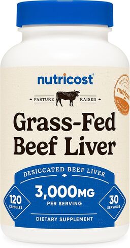 Nutricost Grass Fed Desiccated Beef Liver Capsules 3000mg (750mg Per Cap), 120 Capsules - No Hormones, Non-GMO, Gluten Free, Pasture-Raised, Free Range Beef in Saudi Arabia