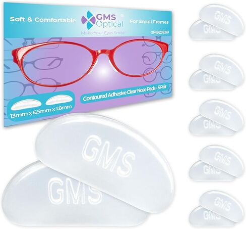 GMS Optical® Kids Small Adhesive Contoured Silicone Eyeglass Nose Pads - Anti Slip & Pressure Relief - Perfect for Kids Glasses and Smaller Frames (13mm x 6.5mm x 1.8mm) (10 Pair - Black) in Kuwait