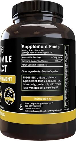 Pure Original Ingredients Chamomile Extract, (100 Capsules) Always Pure, No Additives Or Fillers, Lab Verified in Saudi Arabia