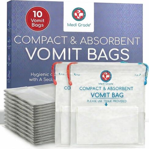 Medi Grade Absorbent Sick Bags for Car Travel, Boat or Plane - Pack of 22 Leakproof Travel Sickness Vomit Bags with Zero Odour – Sealable Travel Sick Bags, Turns Vomit to Gel, Holds Up to 750ml in Saudi Arabia