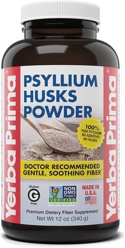 Yerba Prima Psyllium Husks Powder 12 oz - Natural Fiber Supplement - Colon Cleanser - Gut Health - Vegan, Non-GMO, Gluten-Free (New Label - Packaging May Vary) in Saudi Arabia