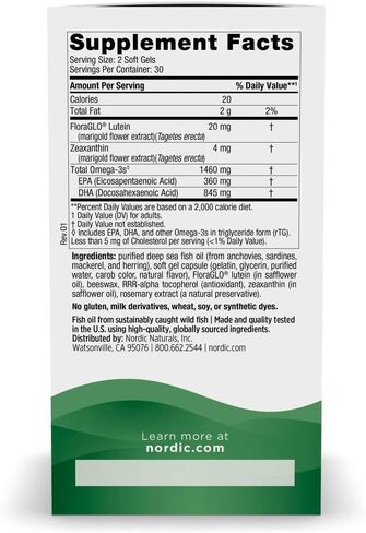 Nordic Naturals Omega Vision, Lemon - 60 Soft Gels - with Zeaxanthin and FloraGLO Lutein, for Healthy Eyes and Vision - 30 Servings in Saudi Arabia