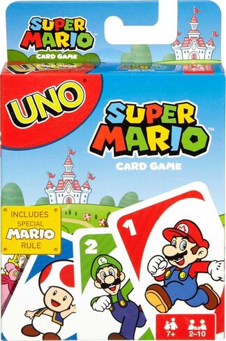 Mattel Games UNO Super Mario Card Game الرسوم المتحركة ذات طابع جامعي 112 بطاقة مع صور شخصية، للأطفال من سن 7 سنوات فما فوق in Saudi Arabia