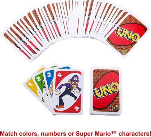 Mattel Games UNO Super Mario Card Game الرسوم المتحركة ذات طابع جامعي 112 بطاقة مع صور شخصية، للأطفال من سن 7 سنوات فما فوق in Saudi Arabia