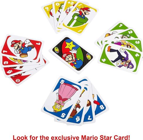 Mattel Games UNO Super Mario Card Game الرسوم المتحركة ذات طابع جامعي 112 بطاقة مع صور شخصية، للأطفال من سن 7 سنوات فما فوق in Saudi Arabia