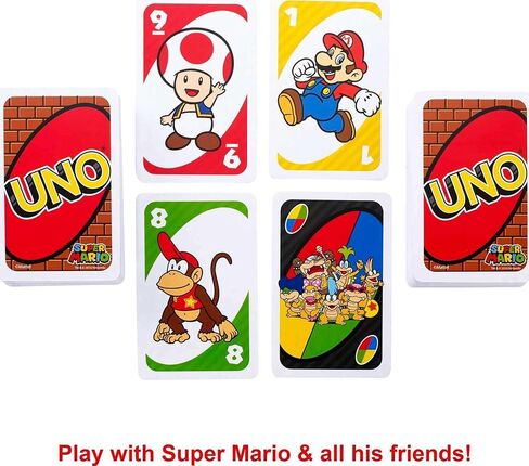 Mattel Games UNO Super Mario Card Game الرسوم المتحركة ذات طابع جامعي 112 بطاقة مع صور شخصية، للأطفال من سن 7 سنوات فما فوق in Saudi Arabia