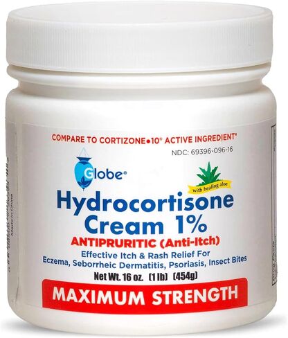 Globe Hydrocortisone Maximum Strength Cream 1% w/Aloe, 16 oz, Anti-Itch Cream for Redness, Swelling, Itching, Rash & Dermatitis, Bug/Mosquito Bites, Eczema, Hemorrhoids & More, 16 oz Jar in Saudi Arabia