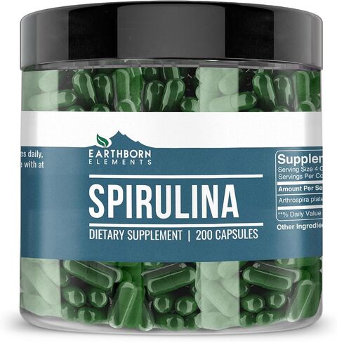 Earthborn Elements Spirulina 200 Capsules, Pure & Undiluted, No Additives in Saudi Arabia