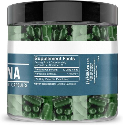 Earthborn Elements Spirulina 200 Capsules, Pure & Undiluted, No Additives in Saudi Arabia