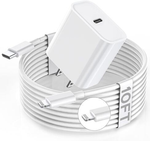 شاحن Apple سريع، شاحن iPhone طويل للغاية بطول 10 أقدام، معتمد من Apple MFi، كتلة شاحن حائط USB C للشحن السريع للغاية بقدرة 20 وات مع سلك كابل لايتنينج بطول 10 أقدام لأجهزة 14/13/12/11/X/XR/SE/iPad in Saudi Arabia